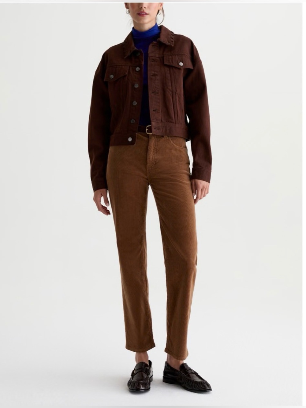 AG Mari High-Rise Slim Straight Corduroy Pants 28R Rust Cognac